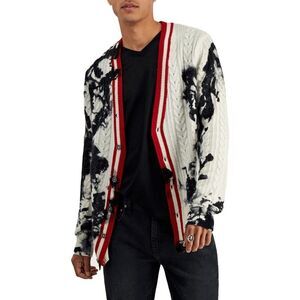 INC International Concepts Men's Cashmere Dye-Splattered Cardigan - White S
